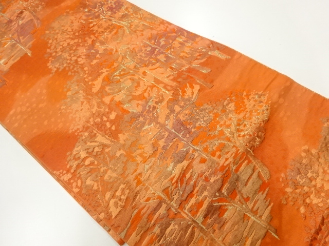 JAPANESE NAGOYA OBI / CHIKUZEN HAKATA / WOVEN SCENERY OF FOREST
